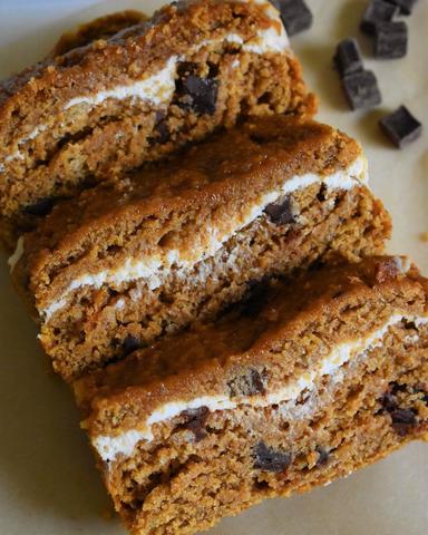 Vegan Pumpkin Bread Stuffed with Dairy Free Cream Cheese made with 5 Seed Butter